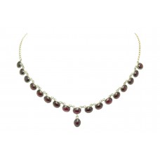 Handmade 925 Sterling Silver natural Red Cabochon Garnet Gem stone Necklace